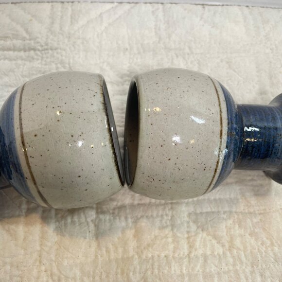Handmade Pottery Goblets With Speckled Glaze & Blue Base Set Of 2 Rustic Stonewa - Picture 5 of 8